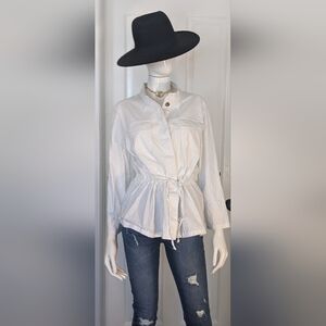 Chicos, White Roll Up sleeves, adjustable Waist, Oversized Size 2.